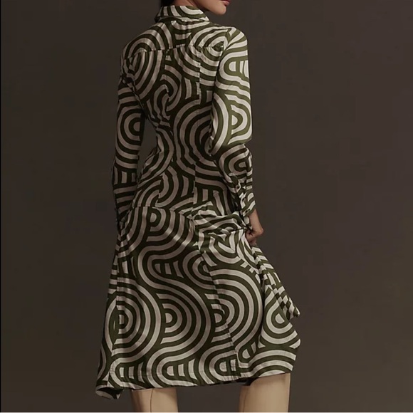 NWT By Anthropologie Long Sleeve Poplin Button Down green and white shirt dress - Picture 2 of 9